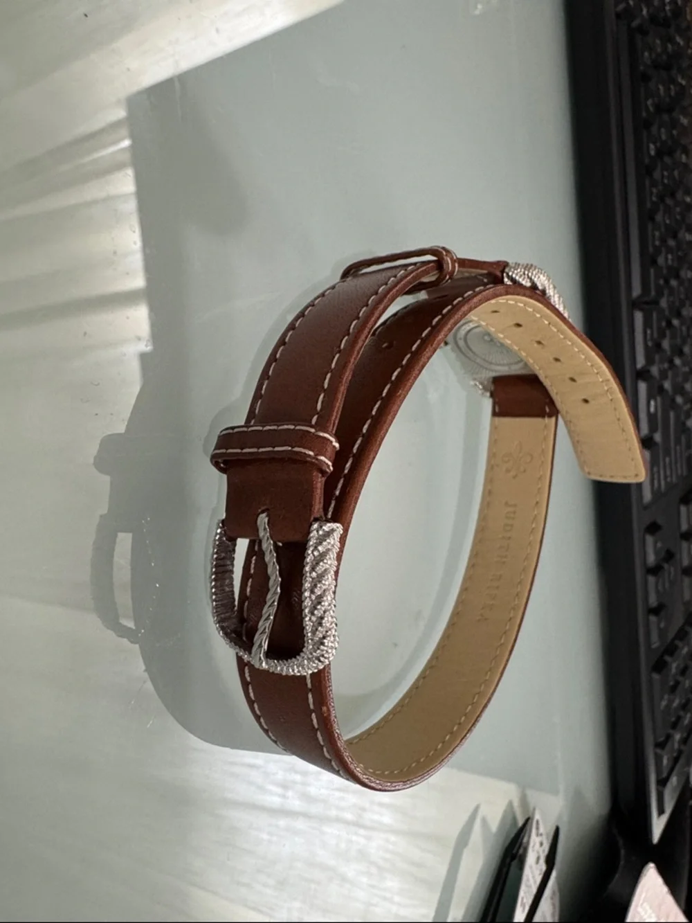 Judith Ripka Silver Rope-Frame Watch - Brown Strap - Picture 2 of 10